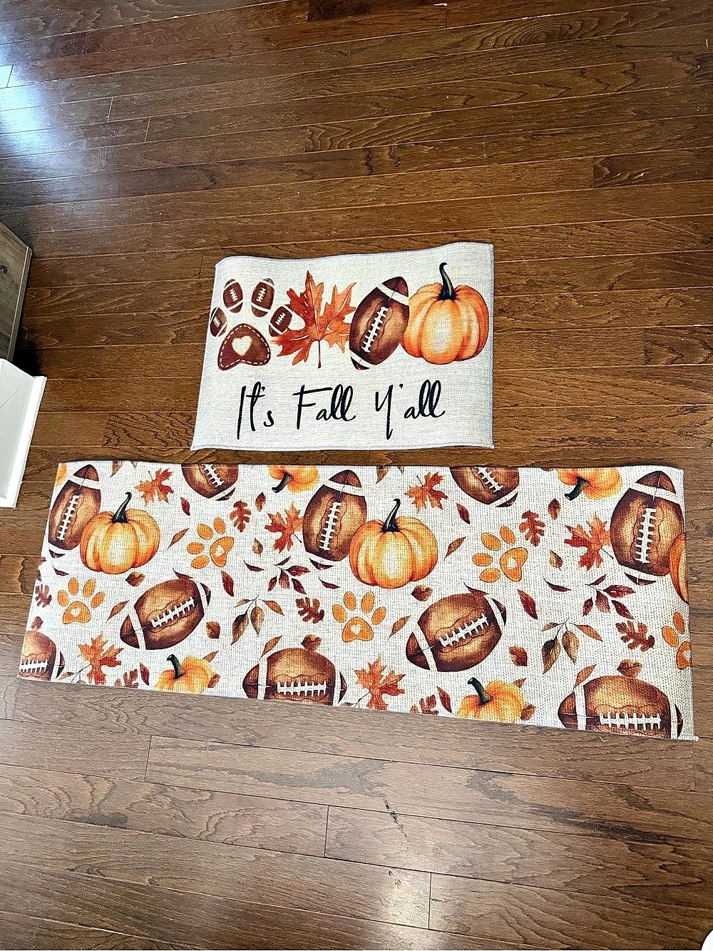 Fall Football Pumpkin Mat Set Brown Orange